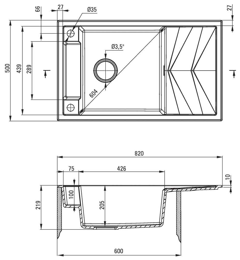 Deante Magnetic, granitový drez na dosku 820x500x219 mm Z/O, 3,5" + priestorovo úsporný sifón, 1-komorový, biela, ZRM_A113