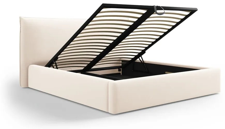 Krémovobiela čalúnená dvojlôžková posteľ s úložným priestorom a roštom 140x200 cm Elio – Milo Casa