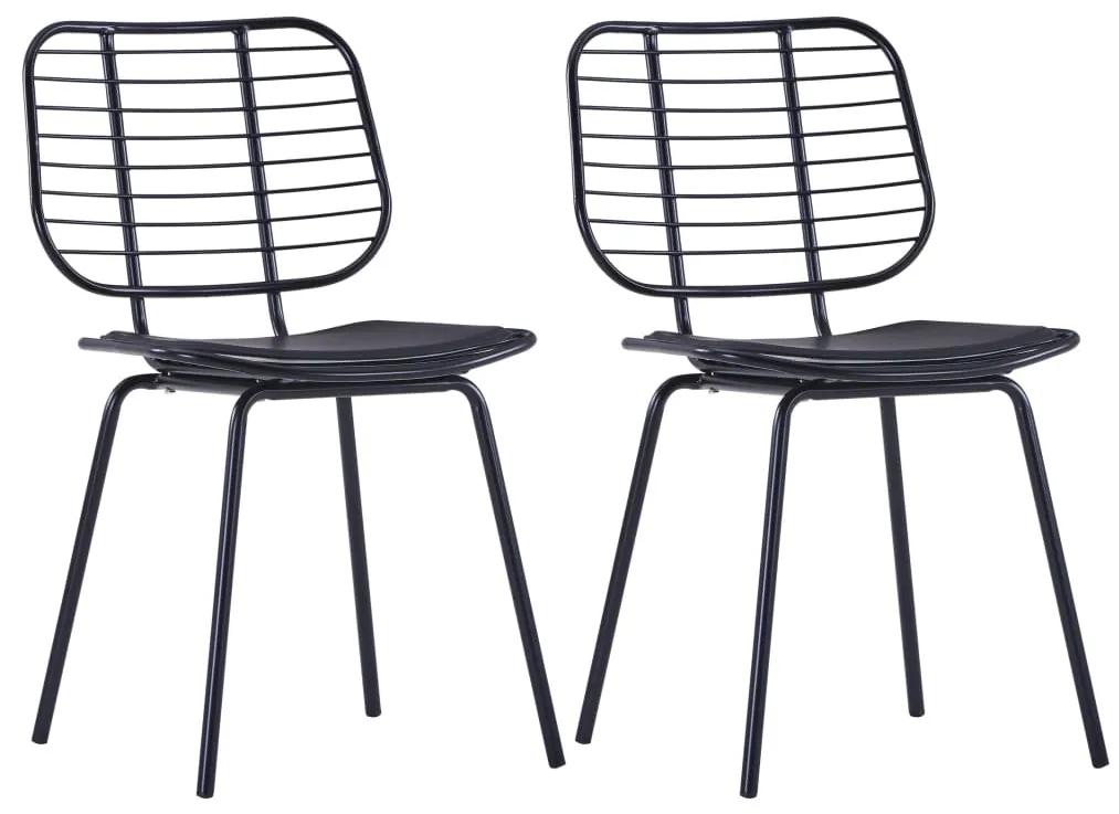 vidaXL Jedálenské stoličky so sedadlami z umelej kože 2 ks čierne oceľové