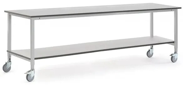Mobilný dielenský stôl MOTION, nastaviteľný, so spodnou policou, 2500x800mm
