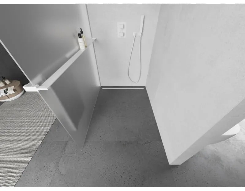 Mexen Kioto+, sprchová zástena Walk-In s poličkou a vešiakom 100 x 200 cm, 8mm sklo námraza, biely profil, 800-100-121-20-30
