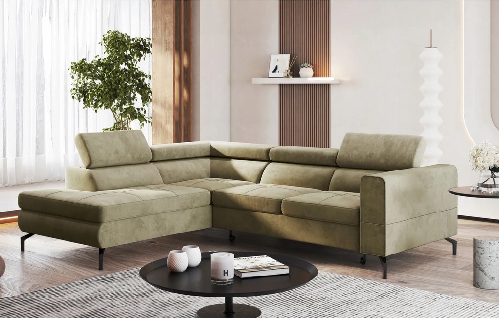 Rohová sedačka s funkciou spania Balsta s opierkami hlavy, velúr