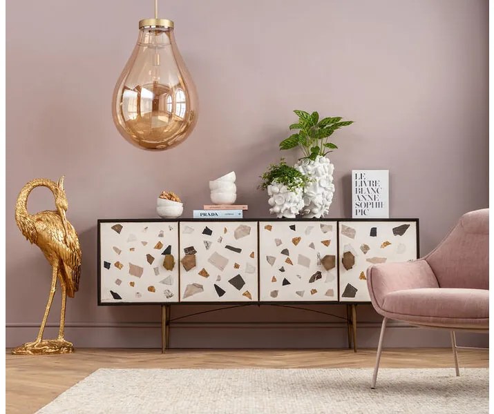 Terrazzo komoda biela/sivá 183x77 cm