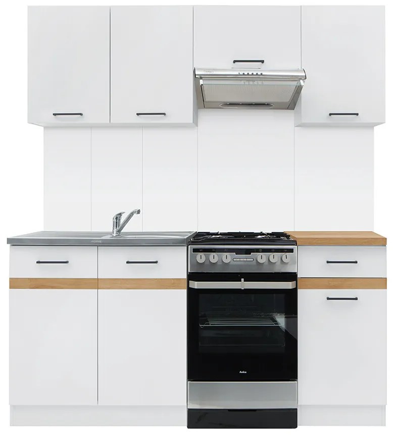 Kuchyňa BRW Junona line 170 cm (Biely lesk + Biela + Dub craft zlatá). Vlastná spoľahlivá doprava až k Vám domov. 1018160