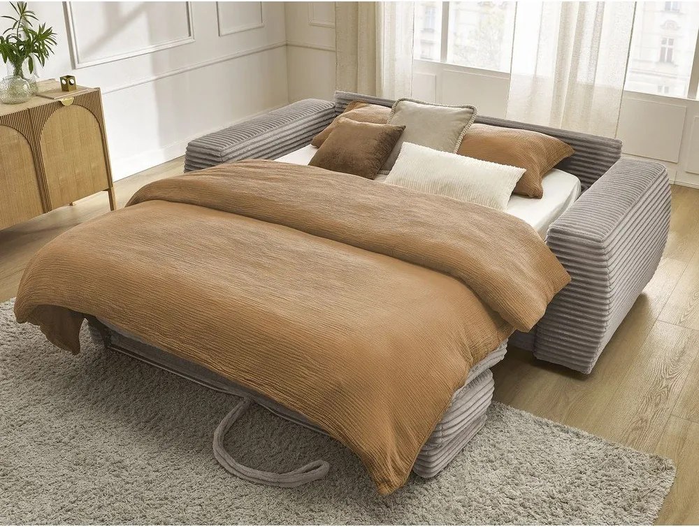 Taupe menčestrová pohovka na každodenné spanie/rozkladacia 240 cm Hugo – Bobochic Paris