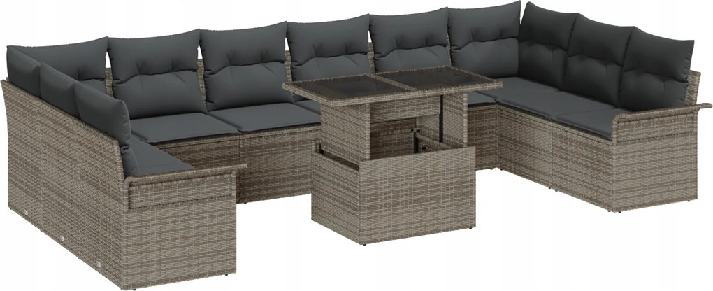 vidaXL 11 Kusov Záhradný Sofa Set s Vankúšmi Sivý Polyratan
