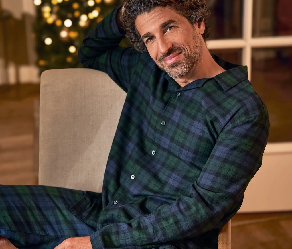 Flanelová pyžamová súprava, zeleno-modrá