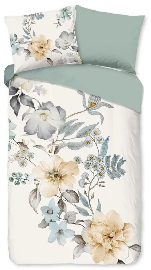 Zelené/krémové bavlnené obliečky na jednolôžko/predĺžené 140x220 cm Celina – Good Morning