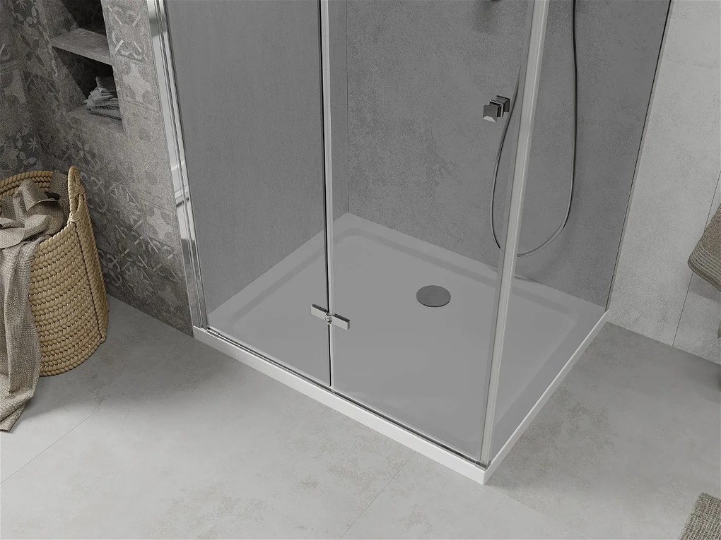Mexen Lima, sprchový kút so skladacími dverami 90 (dvere) x 110 (stena) cm, 6mm šedé sklo, chrómový profil + slim sprchová vanička biela + chrómový sifón, 856-090-110-01-40-4010