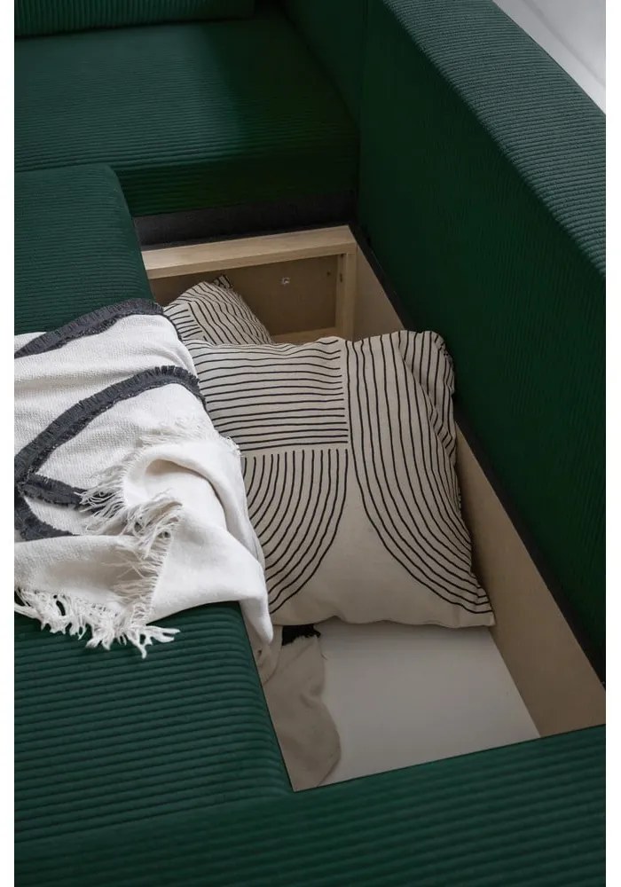 Tmavozelená menčestrová rozkladacia rohová pohovka (variabilná) Brave Dave – Miuform