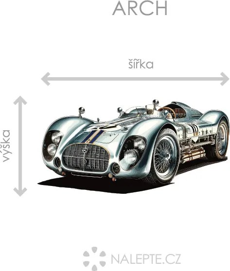 Auto veterán športiak textilní prelepiteľná nálepka na stenu hárok 45 x 22 cm