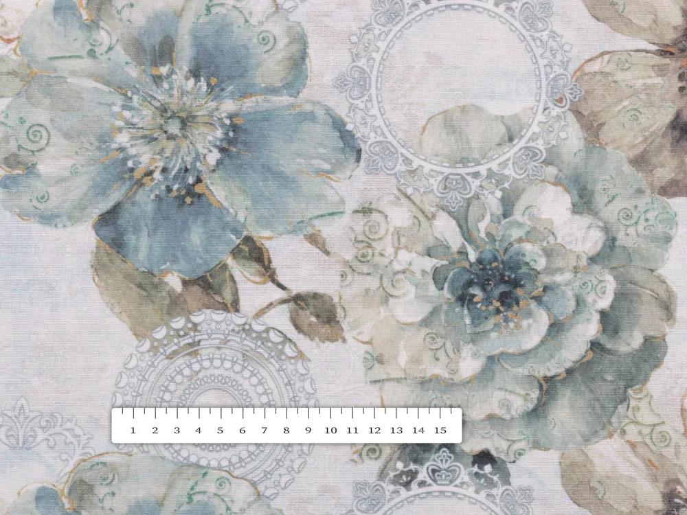 Biante Dekoračný obdĺžnikový obrus PML-052 Tyrkysové kvety s orientálnymi kruhmi 100x140 cm