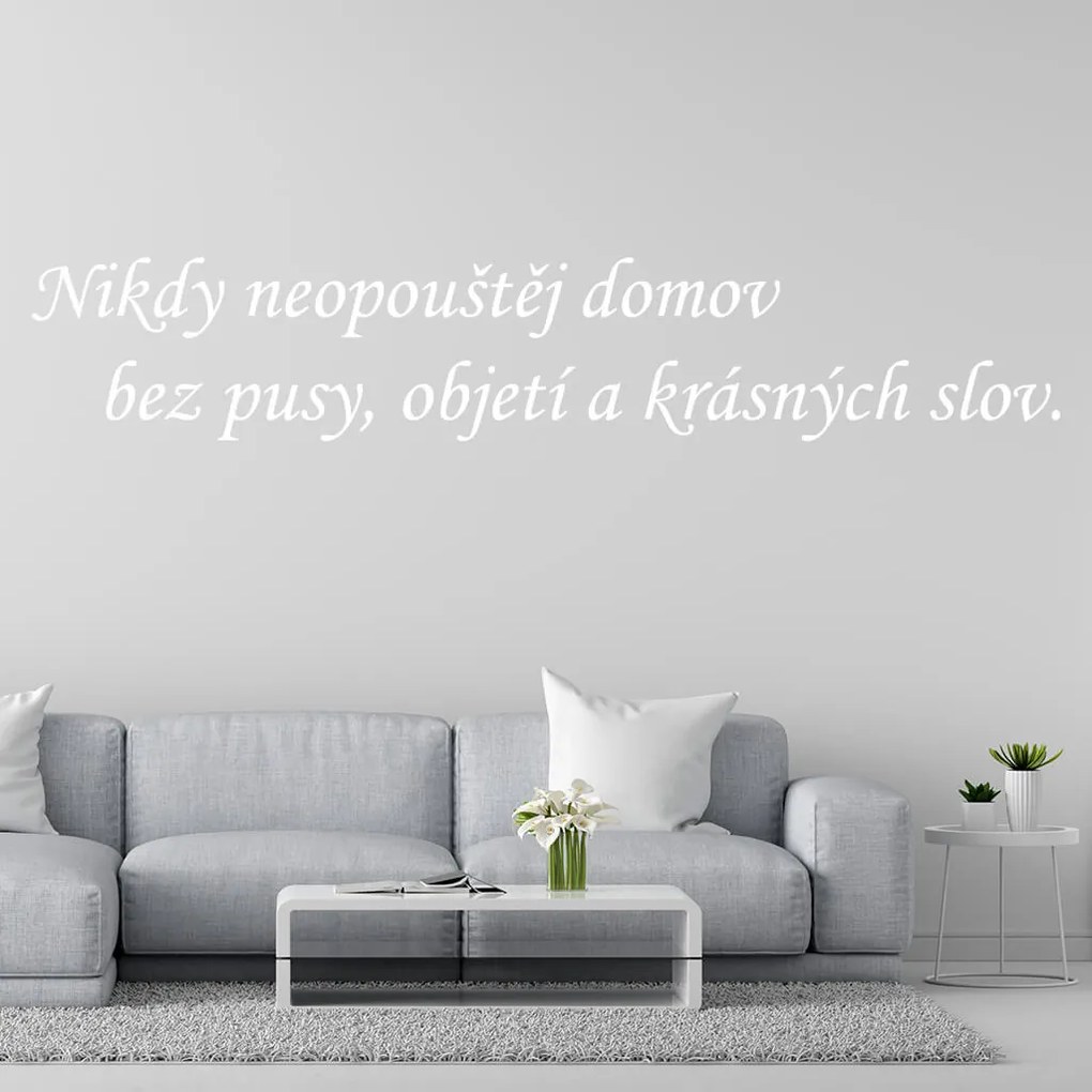 Veselá Stena Samolepka Nikdy neopúšťaj domov bez pusy, objatia a krásnych slov Farba: béžová, Veľkosť: 80 x 18 cm