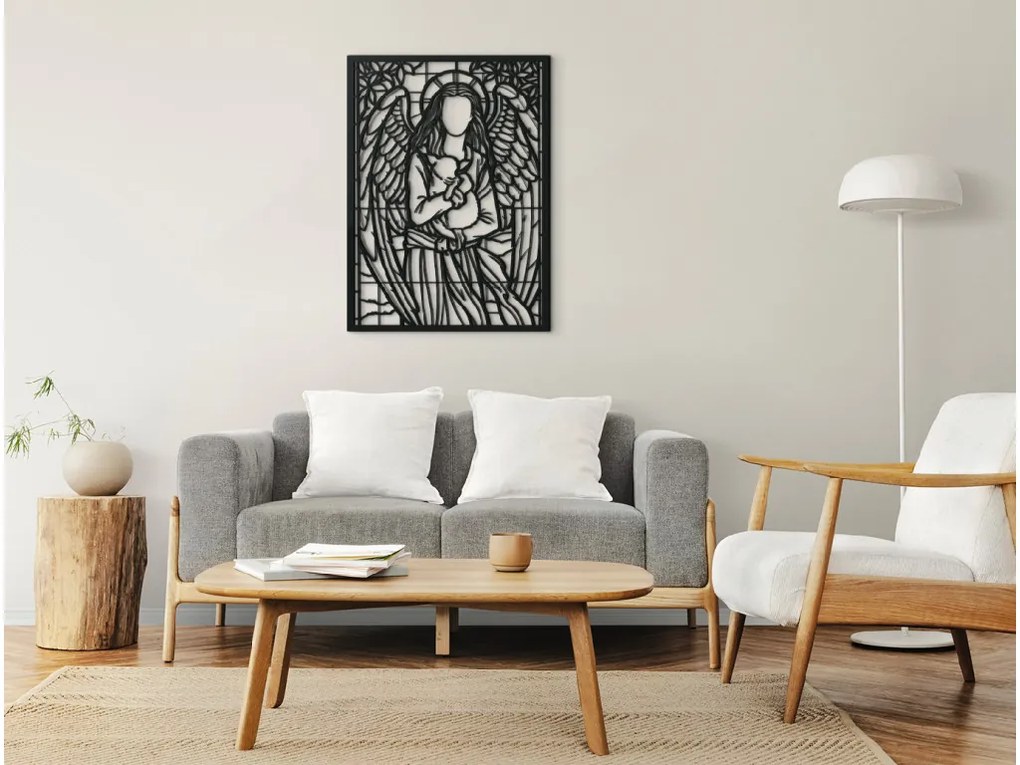 drevko Drevená dekorácia Anjel s ovečkou Rozmer obrazu: 44,5 x 32,5 cm, Farba dekorácie: Čierna