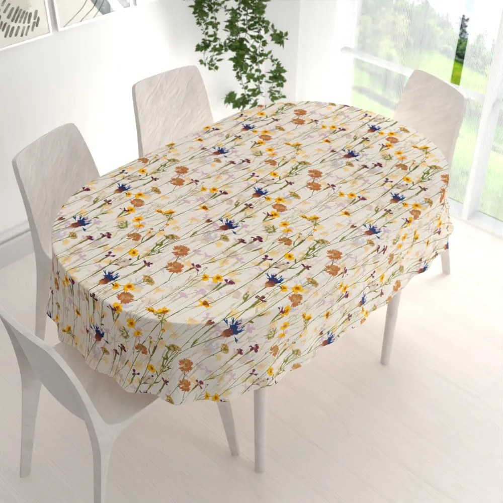 Biante Bavlnený oválny obrus Sandra SA-571 Lúčne kvety na krémovom 80x120 cm