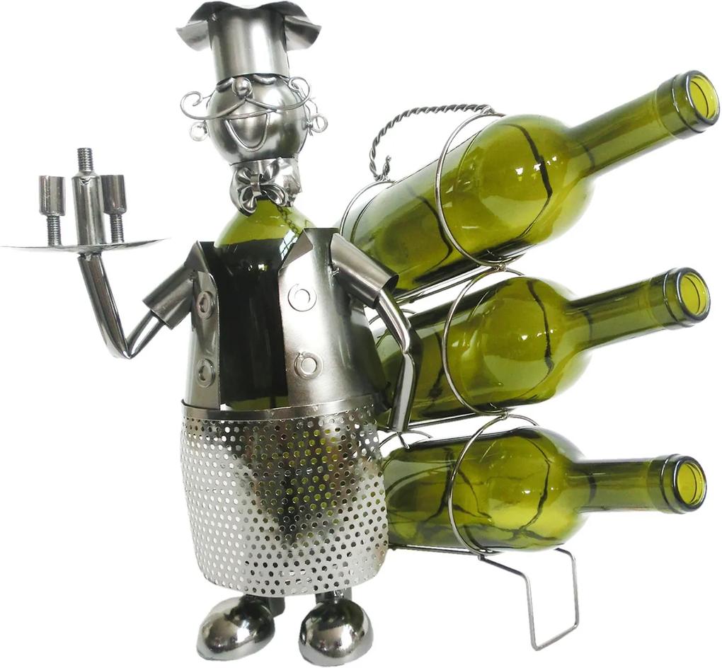 Kovový stojan na fľaše vína v dizajne čašníka Chevalier - 32 * 21 * 33 cm |  BIANO