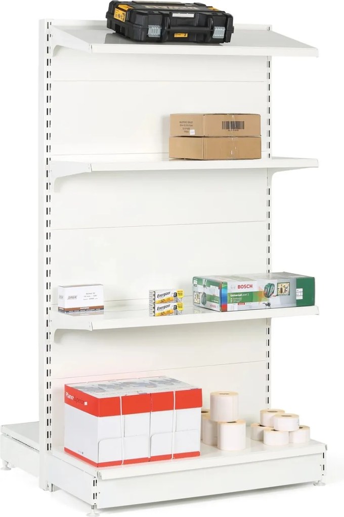 Predajný regál obojstranný, plné steny, 1900 x 1000 x 900 mm, základná, biela