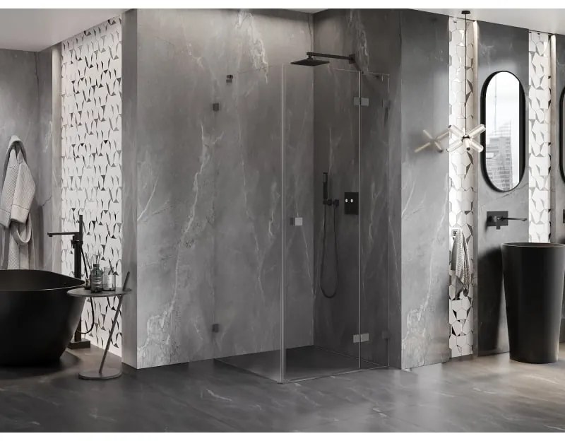 Mexen Lunar, 1-krídlový sprchový kút, pravý, 100 x 100 cm, 8mm číre sklo, grafitový profil, 834-100-100-95-00-P