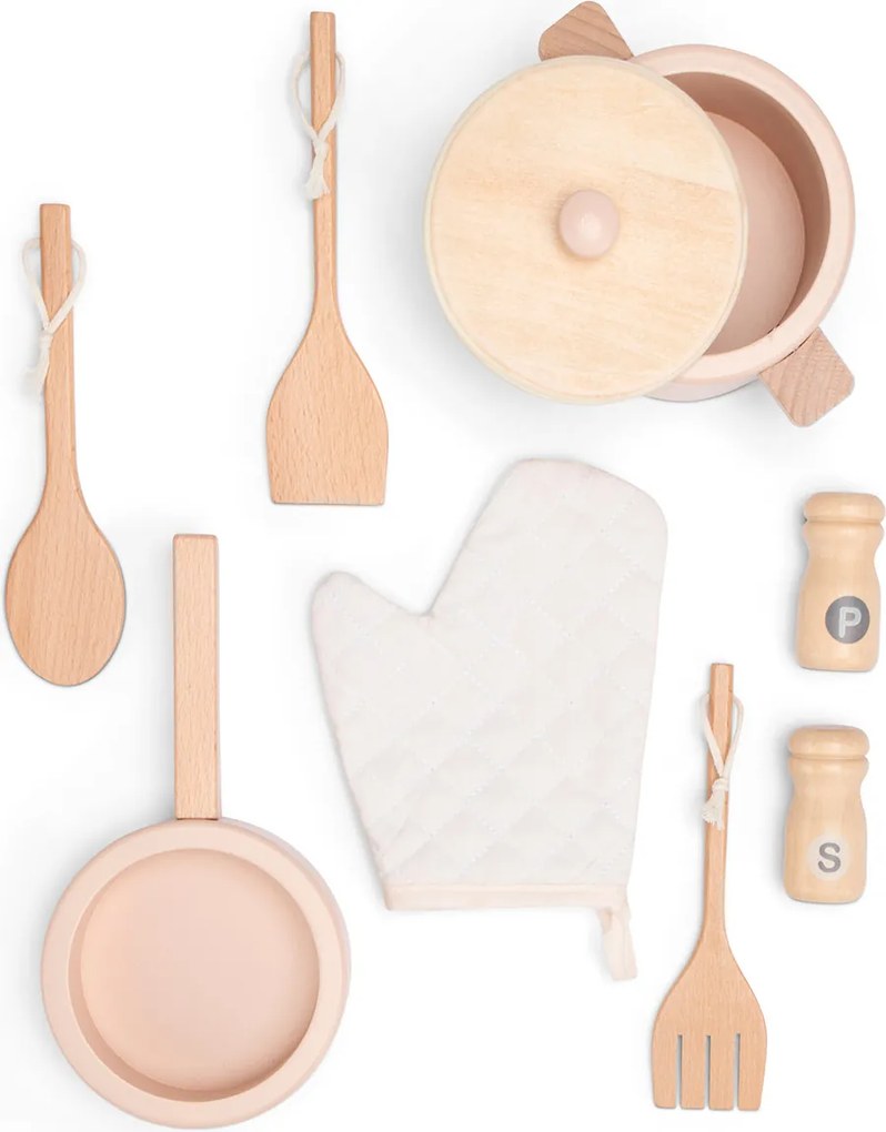 Detská drevená kuchynka – ružová s ratanom