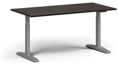Výškovo nastaviteľný stôl, elektrický, 675-1325 mm, doska 1600x800 mm, sivá podnož, wenge