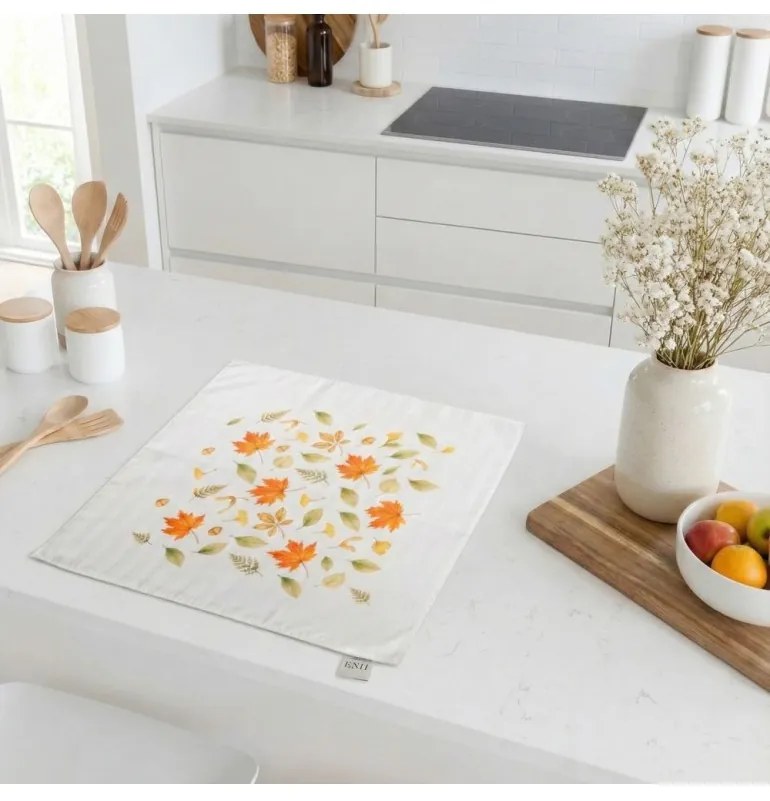 Obrus damaškový Jeseň biely 40x40 cm EMI