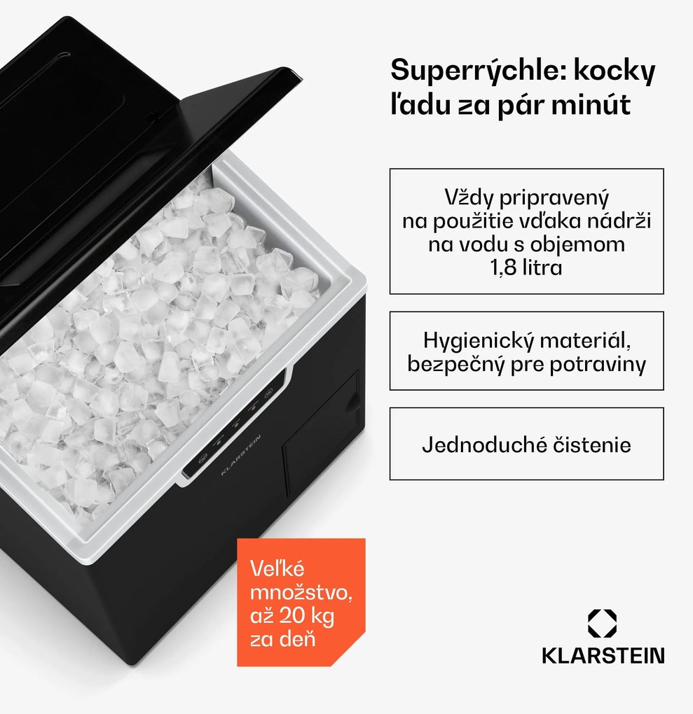 Klarstein Icefestival Cube priemyselný výrobník kociek ľadu, 400W, 1,8 litra, 20 kg/24 h