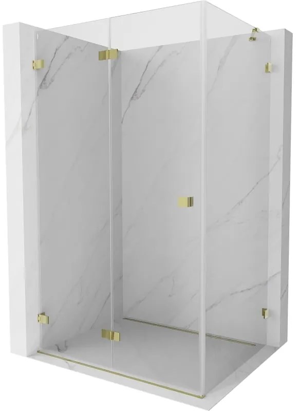 Mexen Lunar-F, skladací sprchový kút ľavý 95 x 90 cm, 8mm číre sklo, zlatý profil, 836-095-090-50-00-L