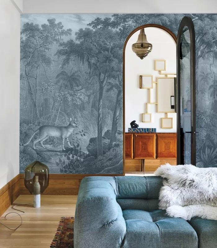 WALLCOLORS Jungle Cat Blue Wallpaper - tapeta POVRCH: Wallstick