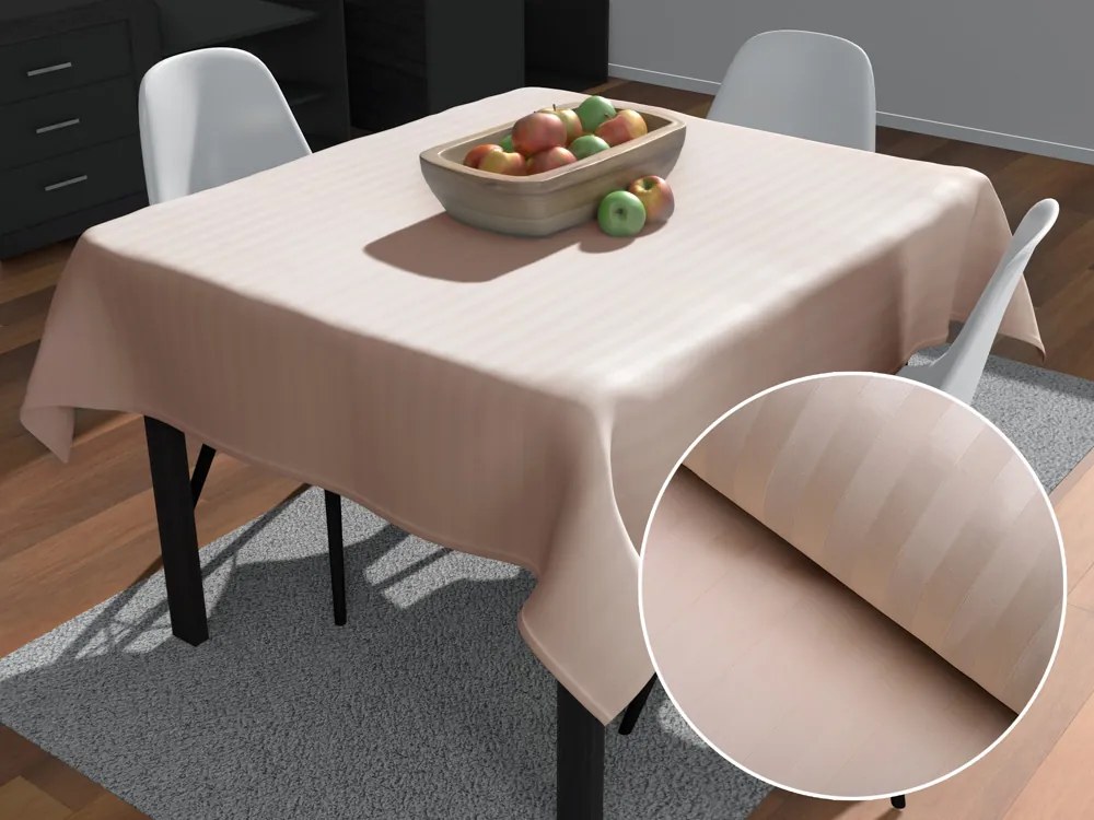 Biante Damaškový štvorcový obrus Atlas Grádl DM-017 Púdrovo béžový - pásiky 2 cm 130x130 cm