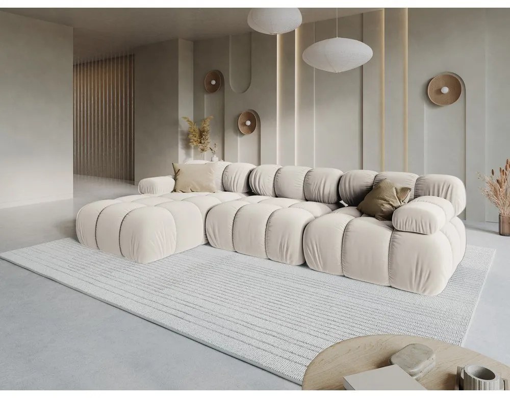 Béžová zamatová modulárna rohová pohovka (ľavý roh) Bellis – Micadoni