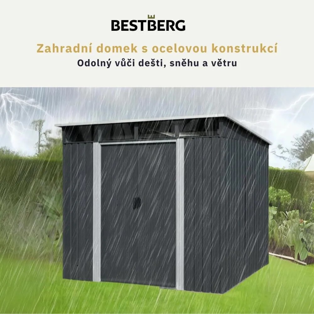 Záhradný domček BestBerg ZDSL-6A / 6,6 m² / 238 x 279 x 203 cm / sivá