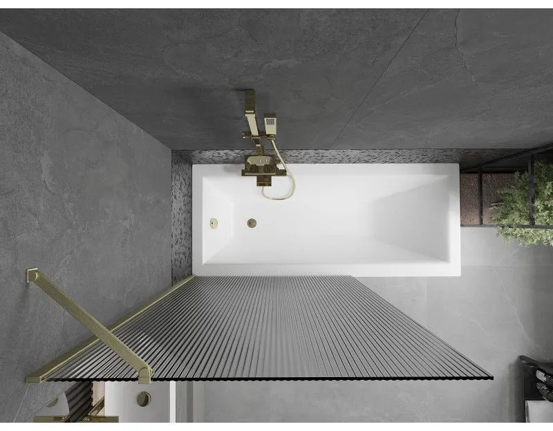 Mexen Next, 1-krídlová vaňová zástena 100 x 150 cm, 6mm sklo Ribs, zlatá matná, 895-100-000-00-09-55