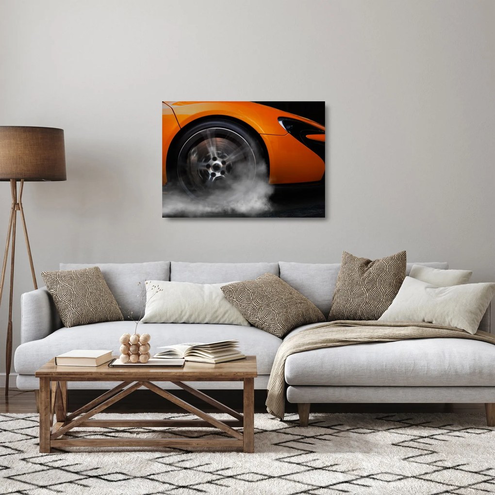 Sklenený obraz - Oranžový športiak (70x50 cm)