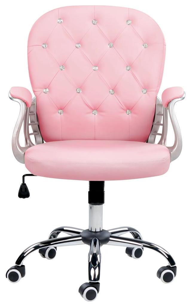 Otočná kancelárska stolička z umelej kože s kryštálmi ružová PRINCESS Beliani