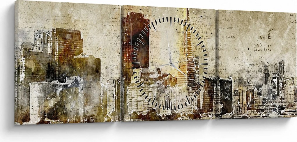 Obraz - Umelecky stvárnené mesto (s hodinami) (90x30 cm)