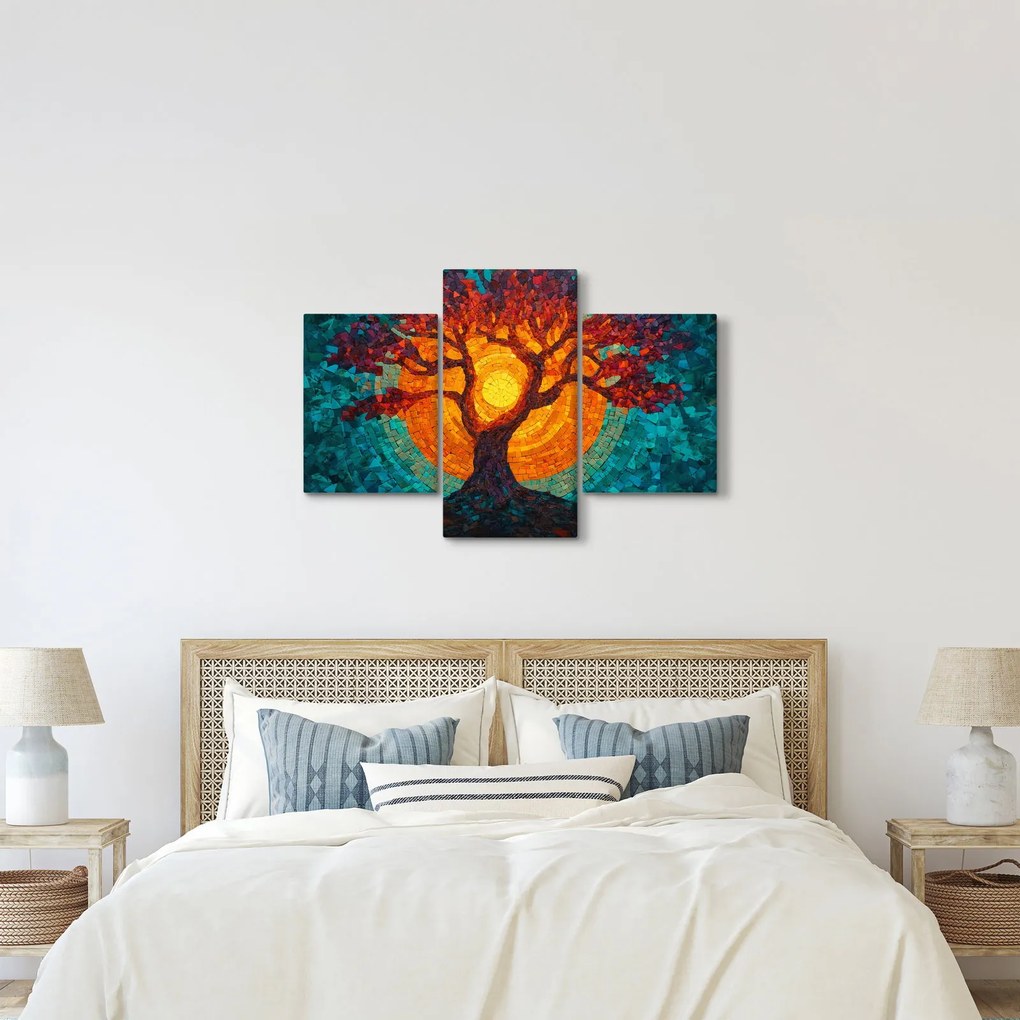 Obraz - Strom života a slnko v mozaike (90x60 cm)