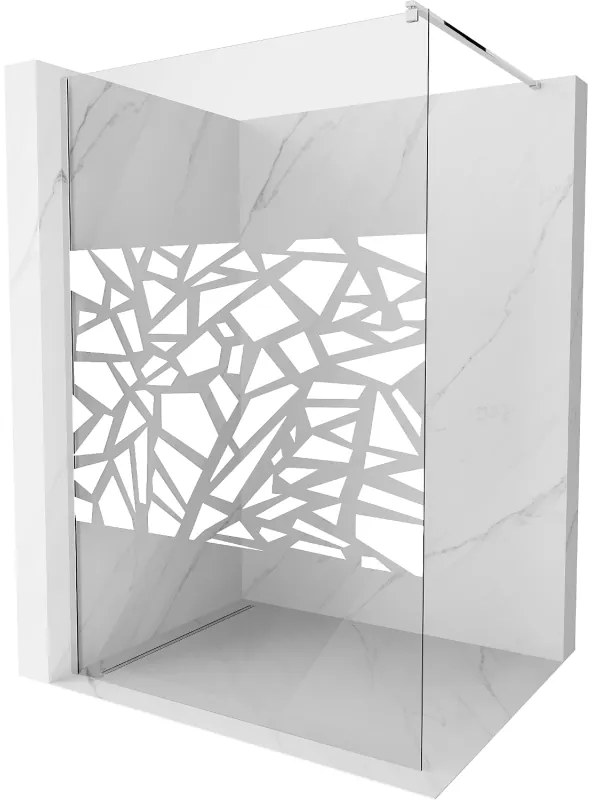 Mexen Kioto sprchová zástena 100x200 cm 8 mm, chróm, biely vzor, 800-100-101-01-85