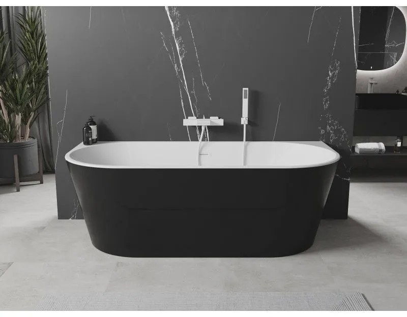 Mexen Oval, voľne stojaca nástenná vaňa 180 x 80 cm, biela-čierna, biely prepad, 52671808075-20