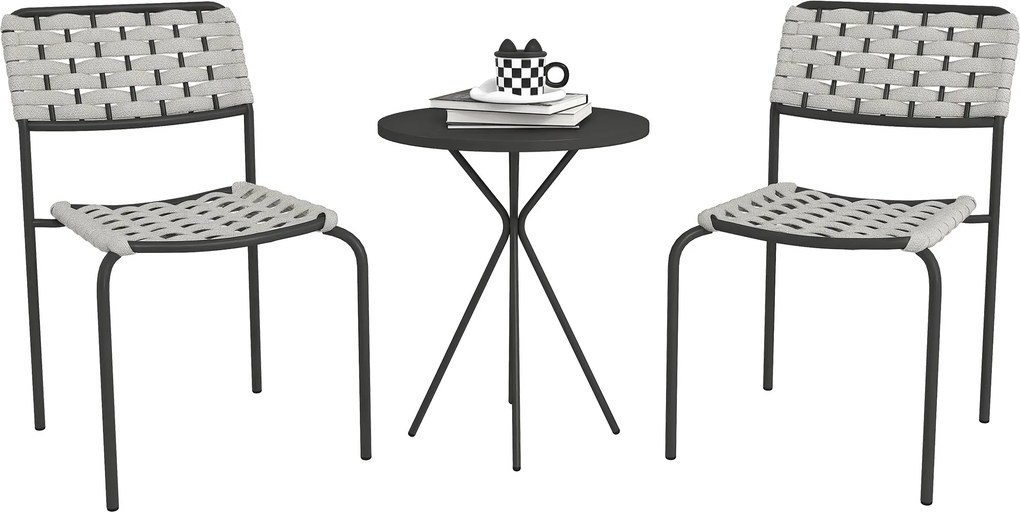 Súprava záhradného nábytku Outsunny Poly Rattan, vonkajší lounge nábytok pre 2 osoby, 3-dielny sedací set s 2 stohovateľnými stoličkami a stolíkom, od