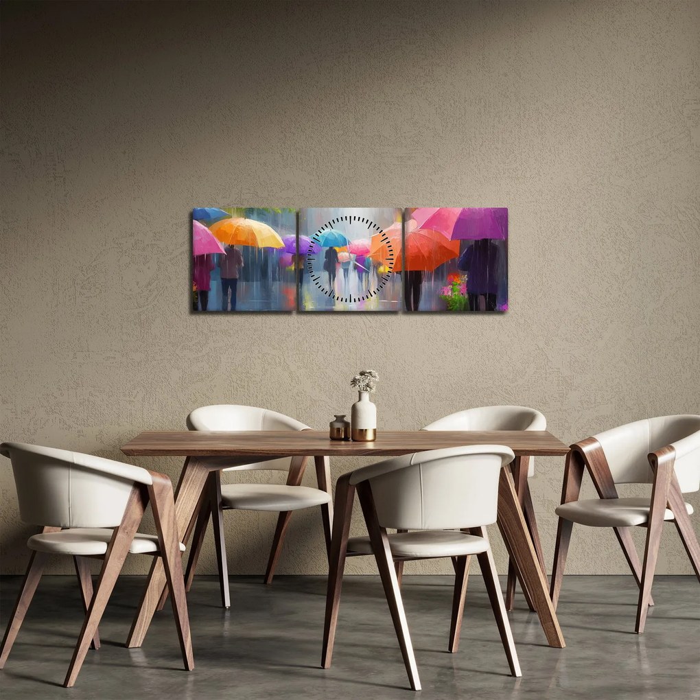 Obraz - Daždivý deň (s hodinami) (90x30 cm)