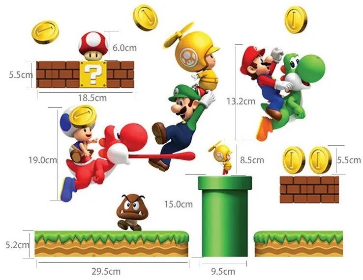 Veselá Stena Samolepka na stenu na stenu Super Mario Veľkosť: 72 x 60 cm