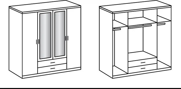 Šatníková skriňa so zrkadlami Cliff, 180 cm, biela