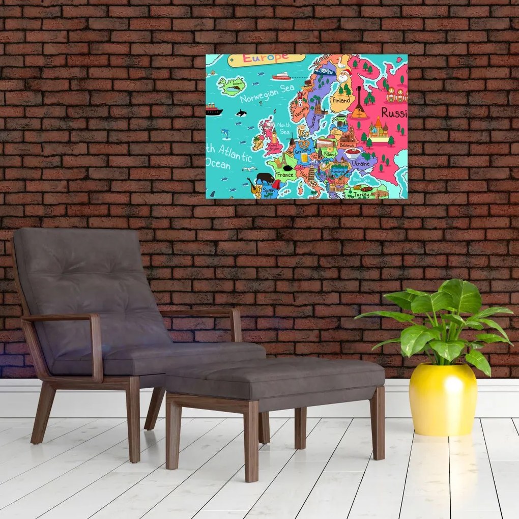 Sklenený obraz - Detská mapa Európy (70x50 cm)