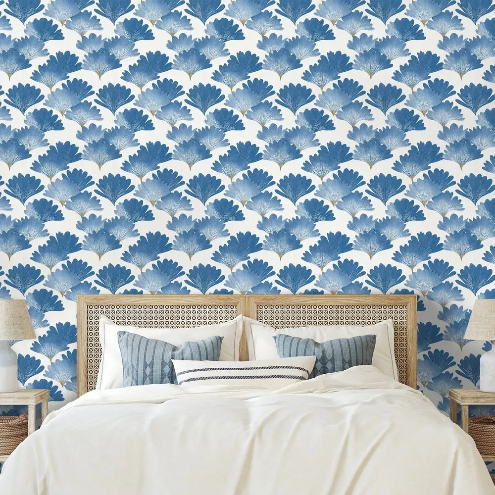 Samolepiaca tapeta modré akvarelové listy