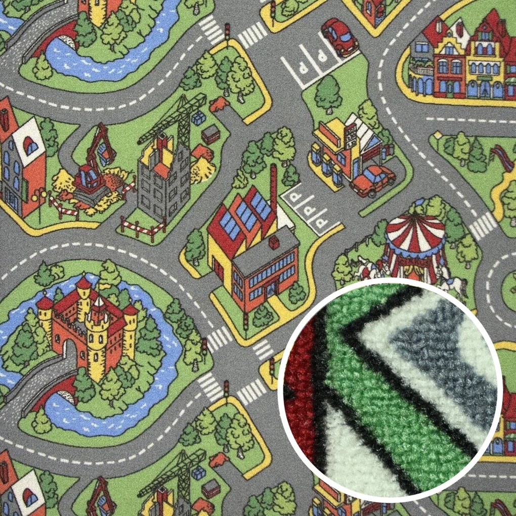 Vopi, Detský metrážny koberec Hravé mesto - neúčtujeme odrezky z role, na mieru, šíře 1,33m,1m,2m,3m,4m,na mieru, neúčtujeme odrezky, viacfarebná, filc, detská izba