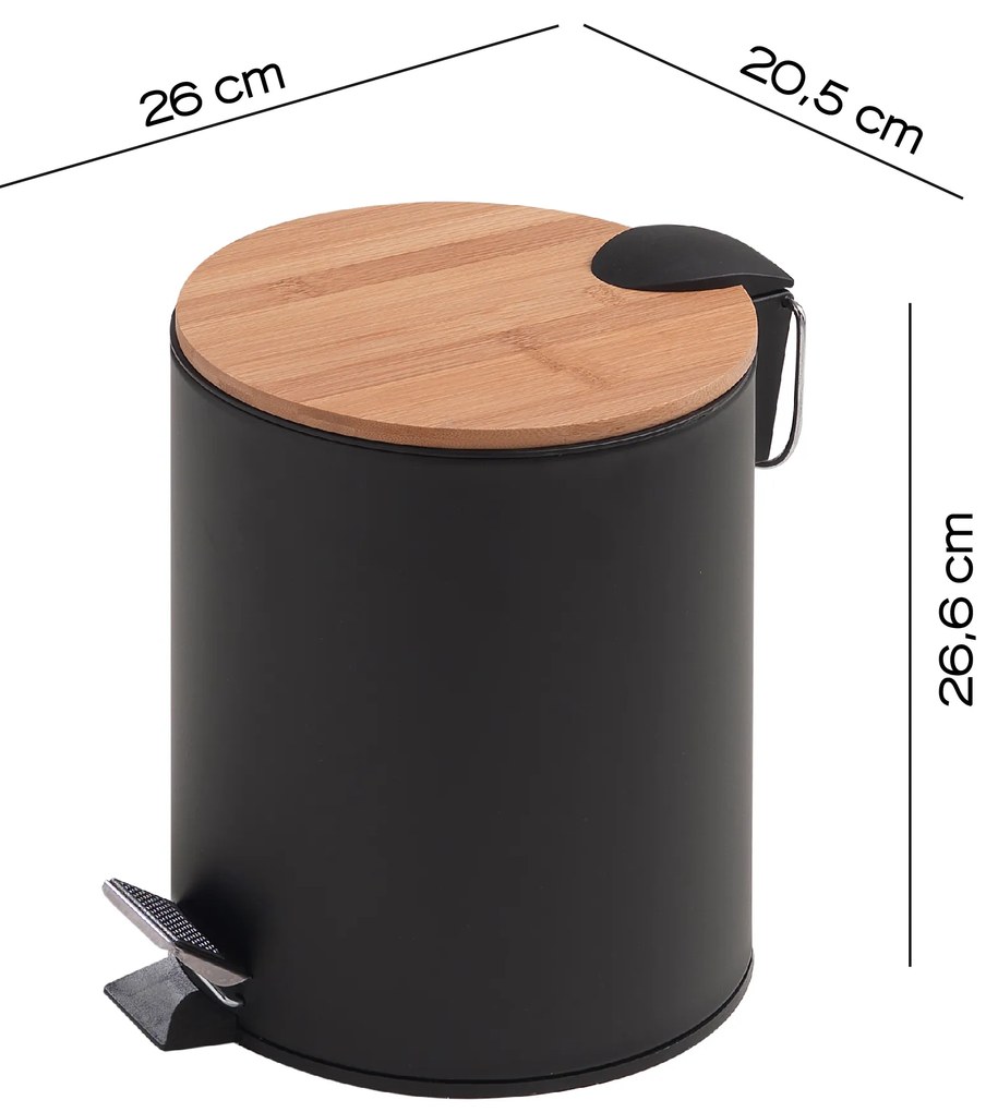 Gedy Gedy, KENTA odpadkový koš 5l, Soft Close, čierna mat/bambus, 1409