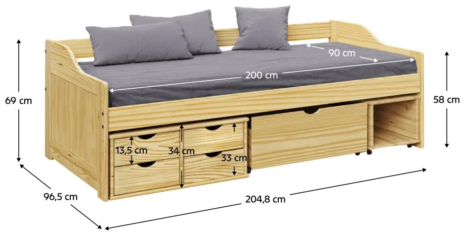 Jednolôžková posteľ 90 cm Moli (prírodná). Vlastná spoľahlivá doprava až k Vám domov. 1065166