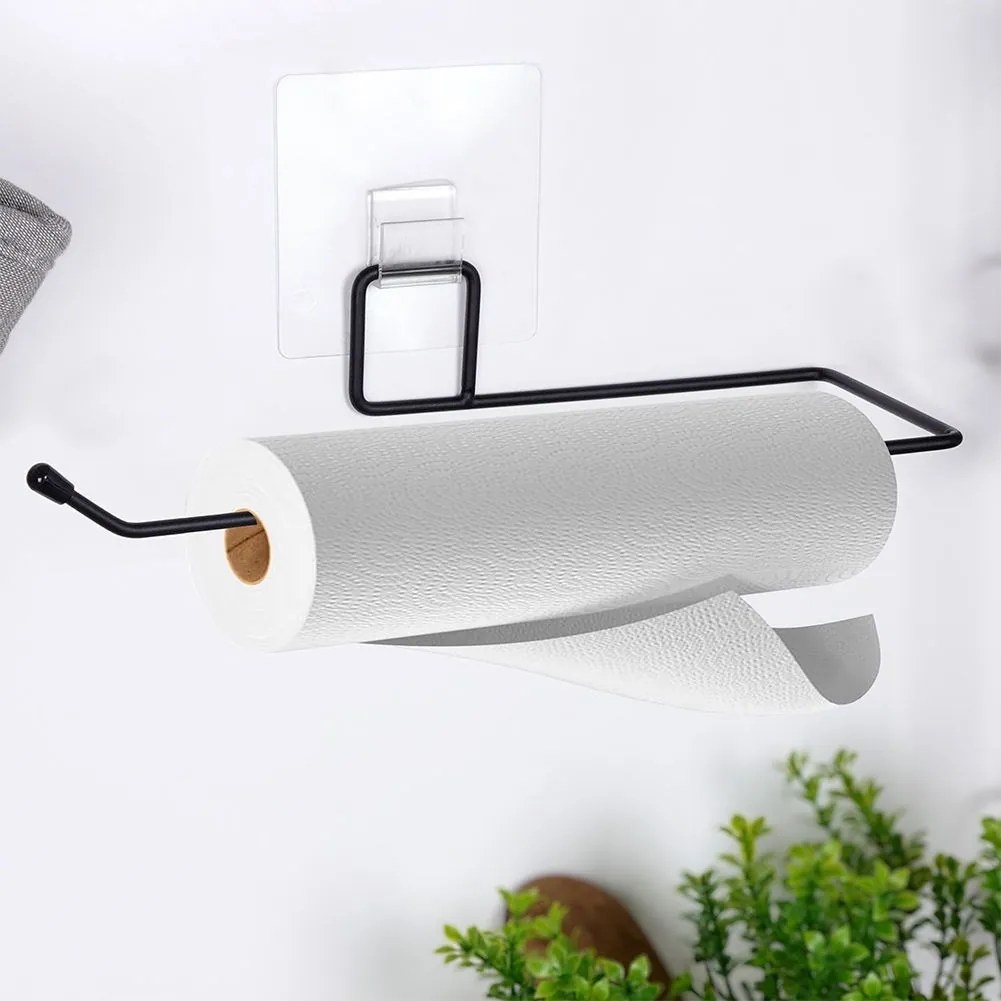 VILDE Držiak na kuchynské utierky, kovový čierny, samolepiaci