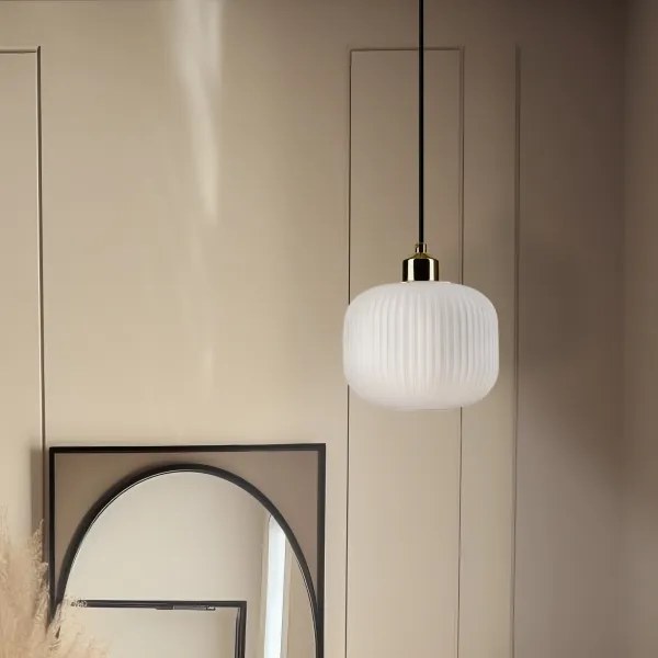 Luster na lanku HARMA 1xE27/15W/230V pr. 20 cm biela/zlatá