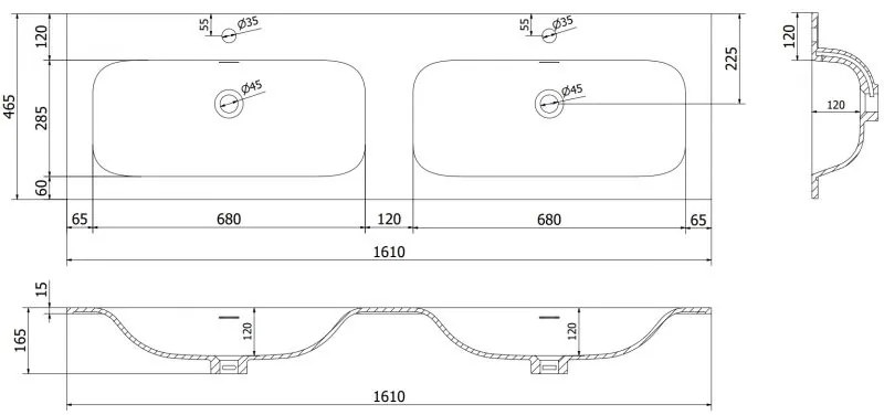 Mexen Vela, dvojumývadlo na zapustenie 161 x 46,5 cm, biela matná, 25231601D